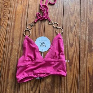 Pink Halter Halter Top with Ring Accents
